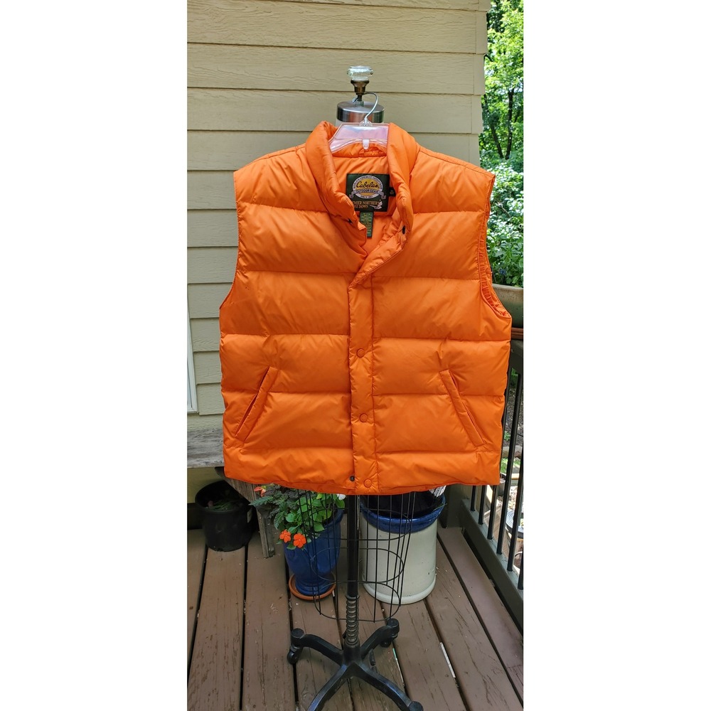 Cabelas Mens Blaze Orange Goose Down Puffer Vest VT060 Medium Regular Hunting